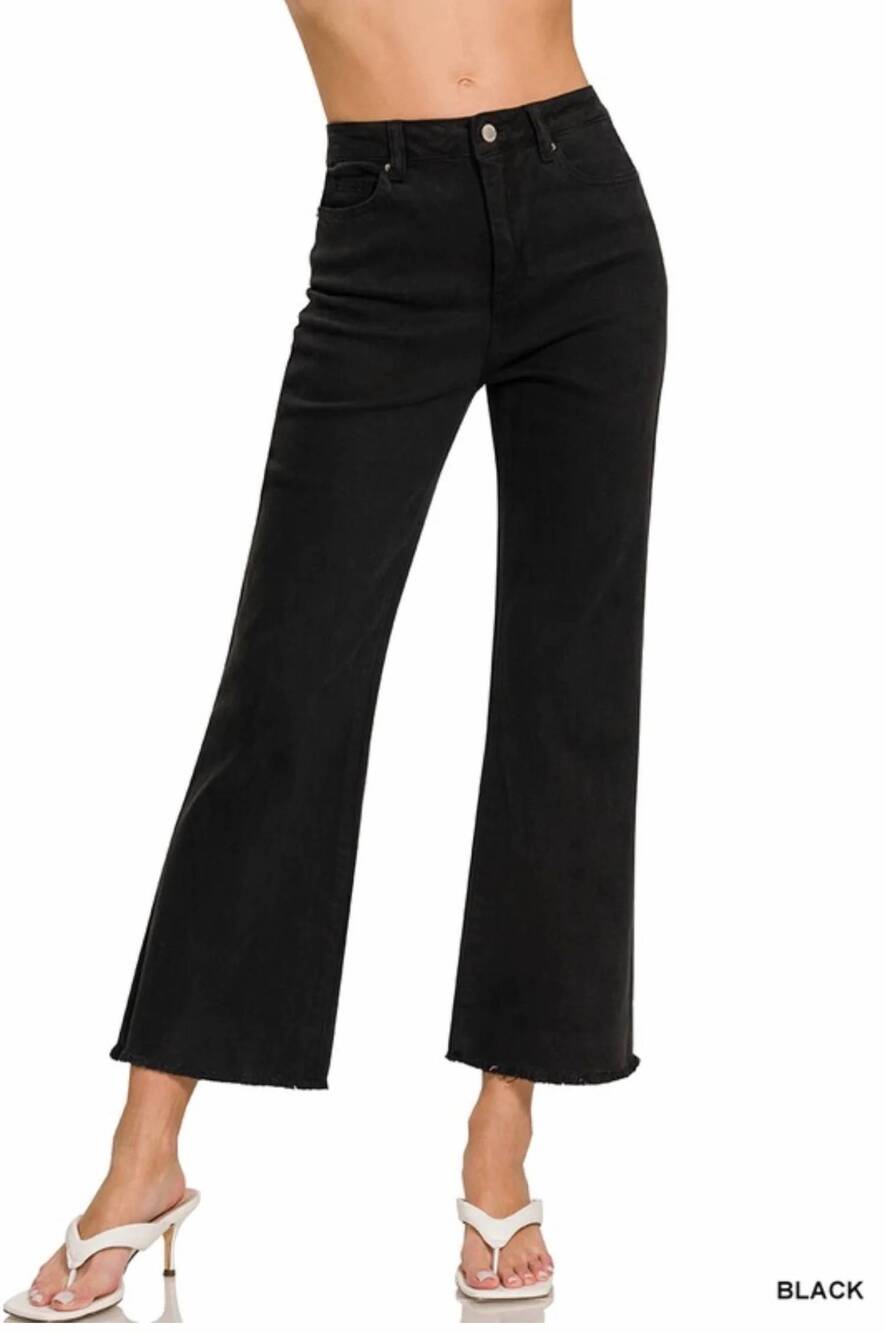 NEW ZENANA acid washed high waist frayed hem bootcut pants in black